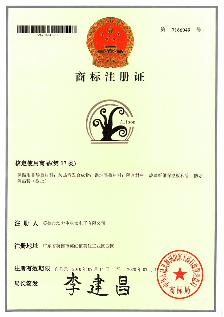 Trademark certificate A